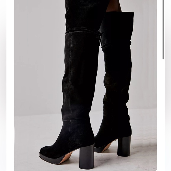 Free People X Anthropologie Echo Black Platform Suede OTK heel boots women sz 37 - Picture 2 of 8